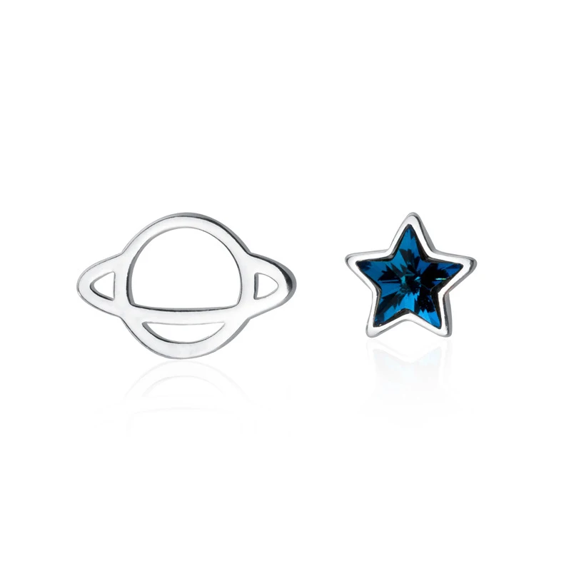 Modian Silver 925 Heart Planet And Stars Stud Earrings for Women 925 Sterling Silver Blue Ctystal Statement Jewelry 2020 New