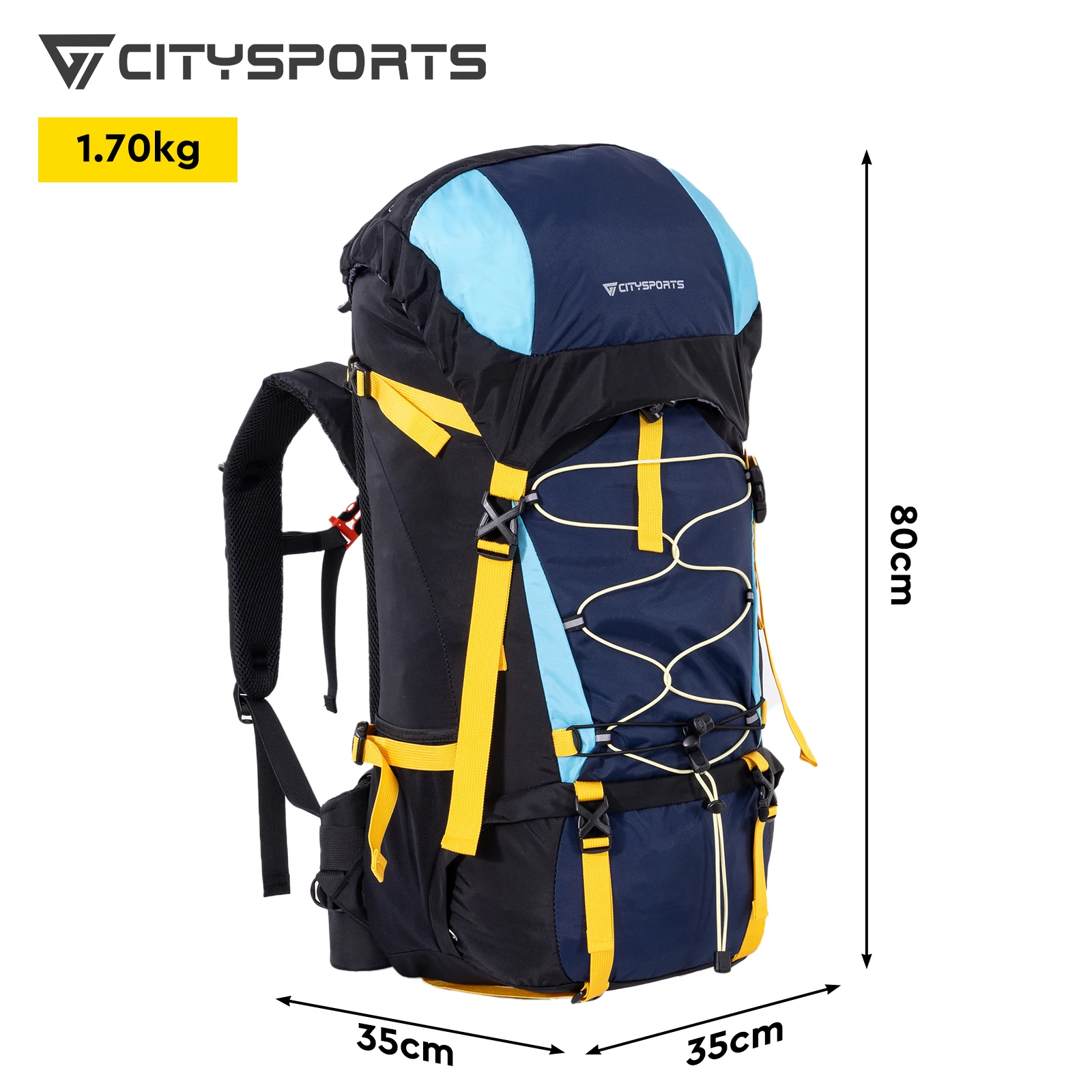 CITYSPORTS PRO Wanderrucksack, Faltbarer Reiserucksack, Trekkingrucksack, 60L (55 + 5), Outdoor-Sport-Reise-Tagesrucksack mit Regenschutz – Detail 11