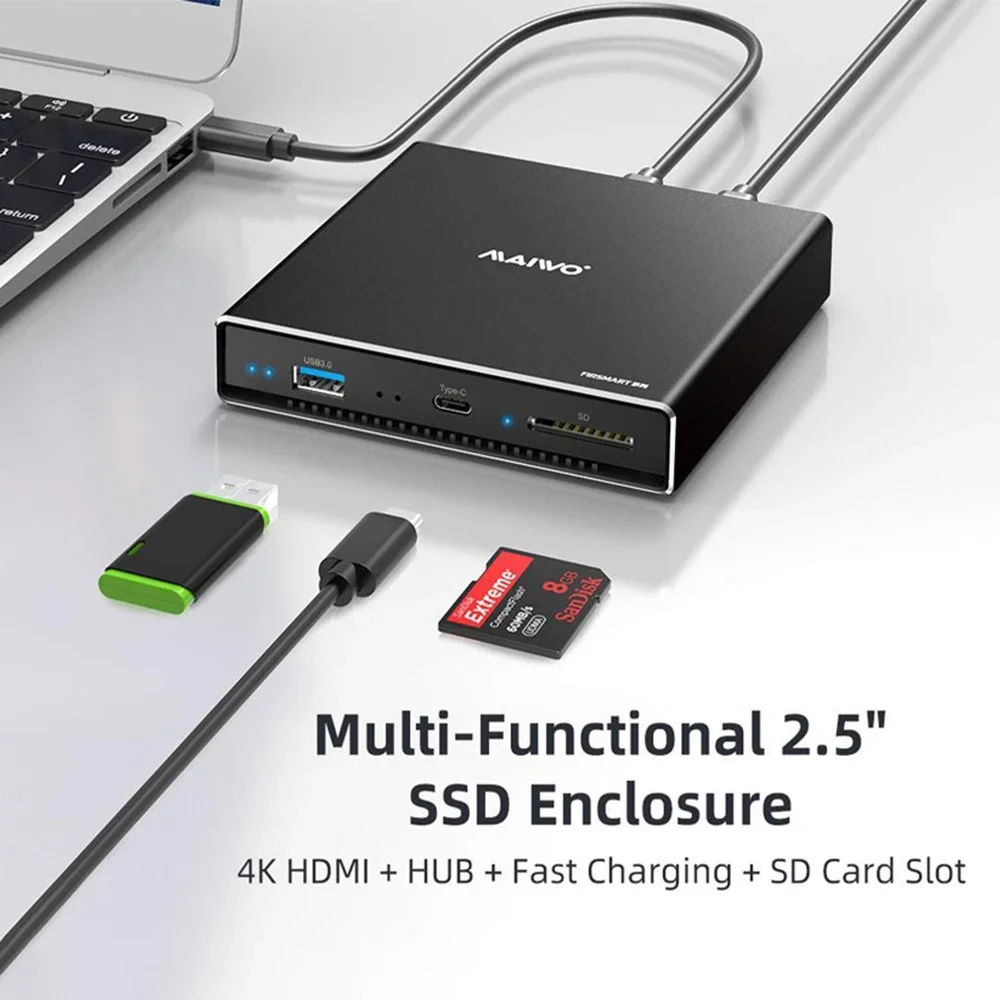 MAIWO 5 in 1 Multiple Function SSD Enclosure Type-C Docking Station 2.5" SATA HDD / SSD with USB A USB C SD Slots for Laptop