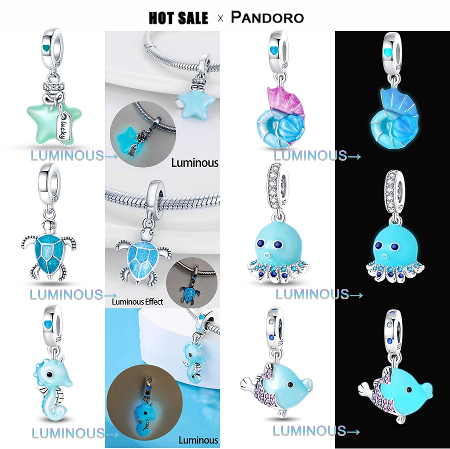 

Fit Pandora Original Charm Beads Bracelet Marine Life Luminous Color-Changing Pendant Animal Color Changing Charm Beads Hot 2024