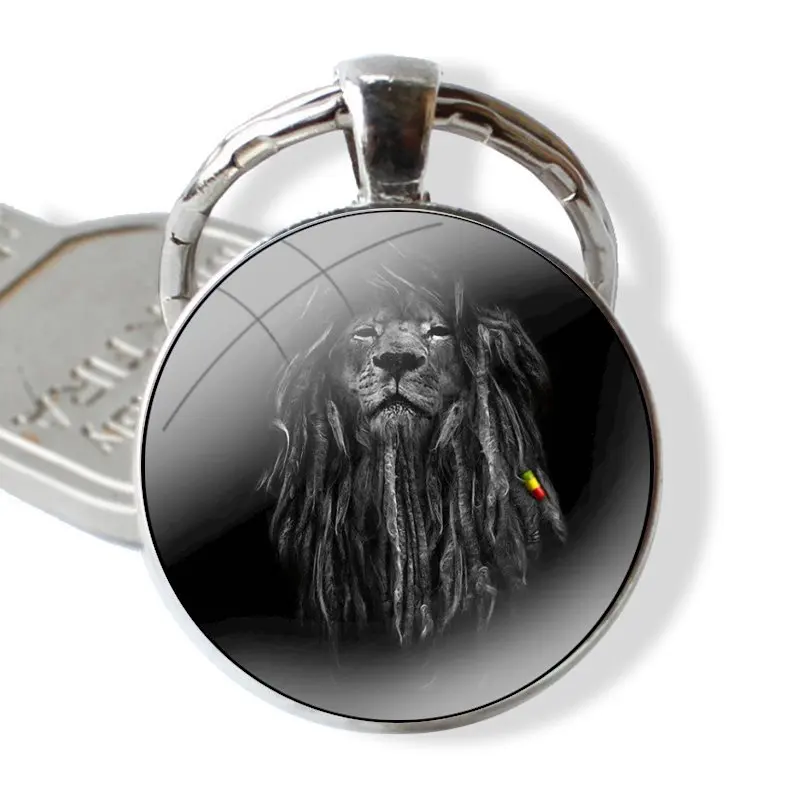 Keychain Handmade Glass Cabochon Key Ring Holder Pendant Key Chains rasta lion reggae bob marley Art