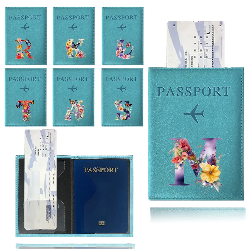 

Passport Cover PU Leather Travel Passport Holder Butterfly Letter Printing Series Ticket Document Business Credit ID Card Wallet