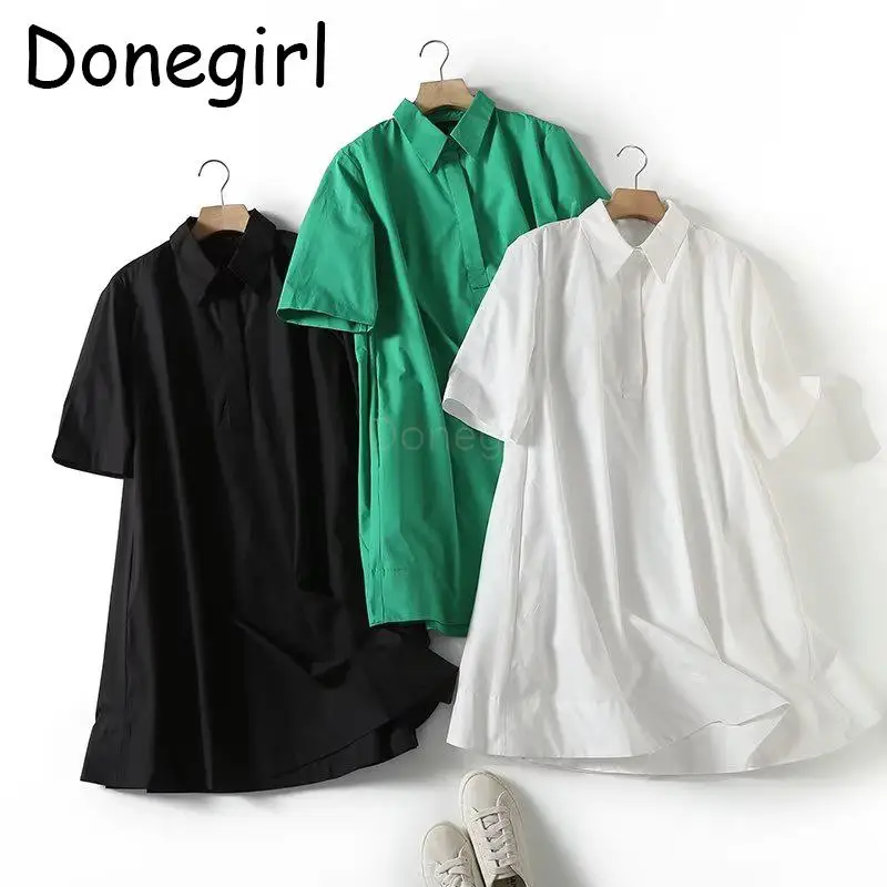 

Donegirl 2023 New Fashion Women Polo Neck Loose Shirt Dresses Simple Casual Solid Midi Dress Female Chic Commute Pullovers