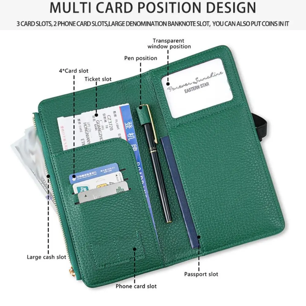 PU Leather Anti-theft Passport Holder Zipper Airplane Check-in Certificate Storage Bag Card Case Multifunctional Passport Clip
