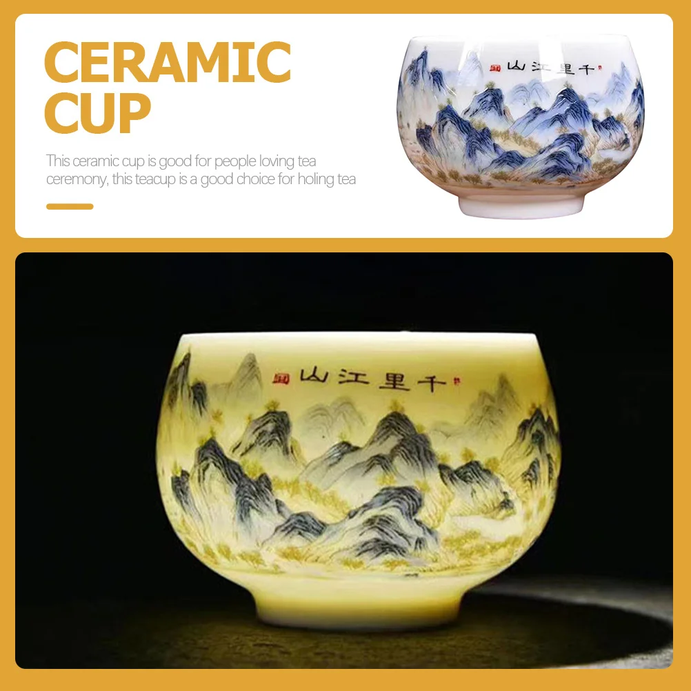 

Chinese Ceramic Teacup Hand Painted Landscape Pattern Retro Style Multi-Function Tea Ceremony Water Cup Gift Ceramic Tea Mug
