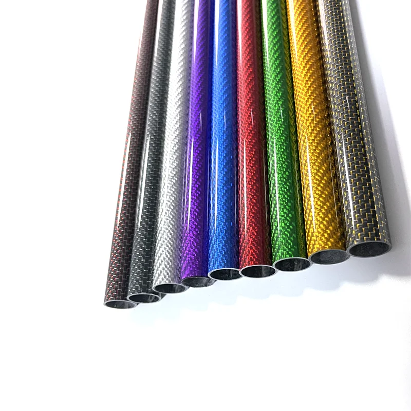 2PCS 3K Colored Carbon Fiber Tube 500MM Length OD:14MM15MM16MM17MM18MM20MM used for Airplane Purple Red Blue Green Gold Silvery