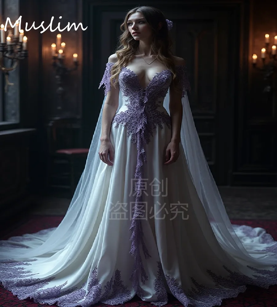 

Victorian Inspired Purple Gothic Wedding Dress 2026 Off Shoulders Vampire Countess Bohemian Bridal Dress