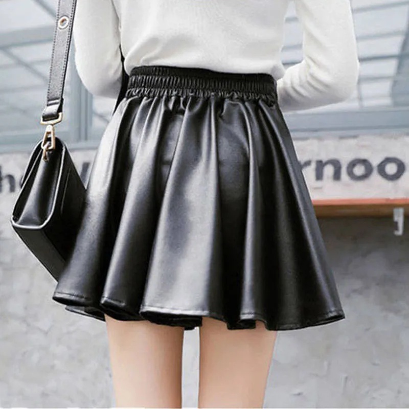 Women Sexy Faux Leather Skirts High Waist Elastic Mini Short Skirt Multi Purpose For Skater Work Nightclub Knee-Length Skirts