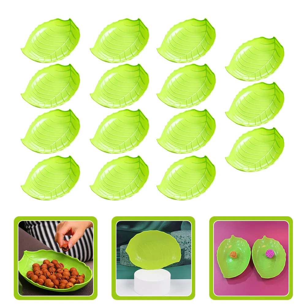 

15Pcs Leaf Design Plastic Snack Trays Reusable Household Fruit Plates for Restaurant Hotel Party Buffet Food Storage Serving