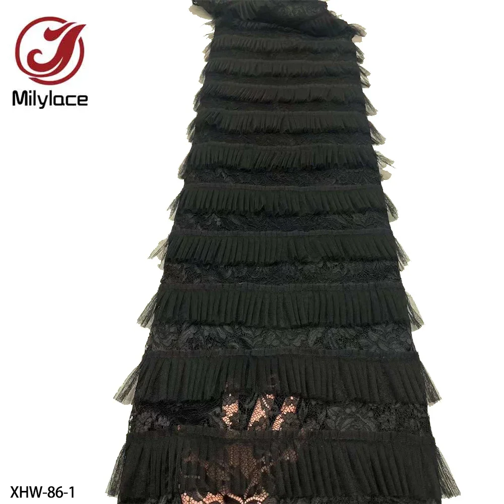 French Nigerian Net Tulle Mesh Lace Fabric, Pleated Exquisite Embroidery, Perfect for Garments and Crafts, XHW-86