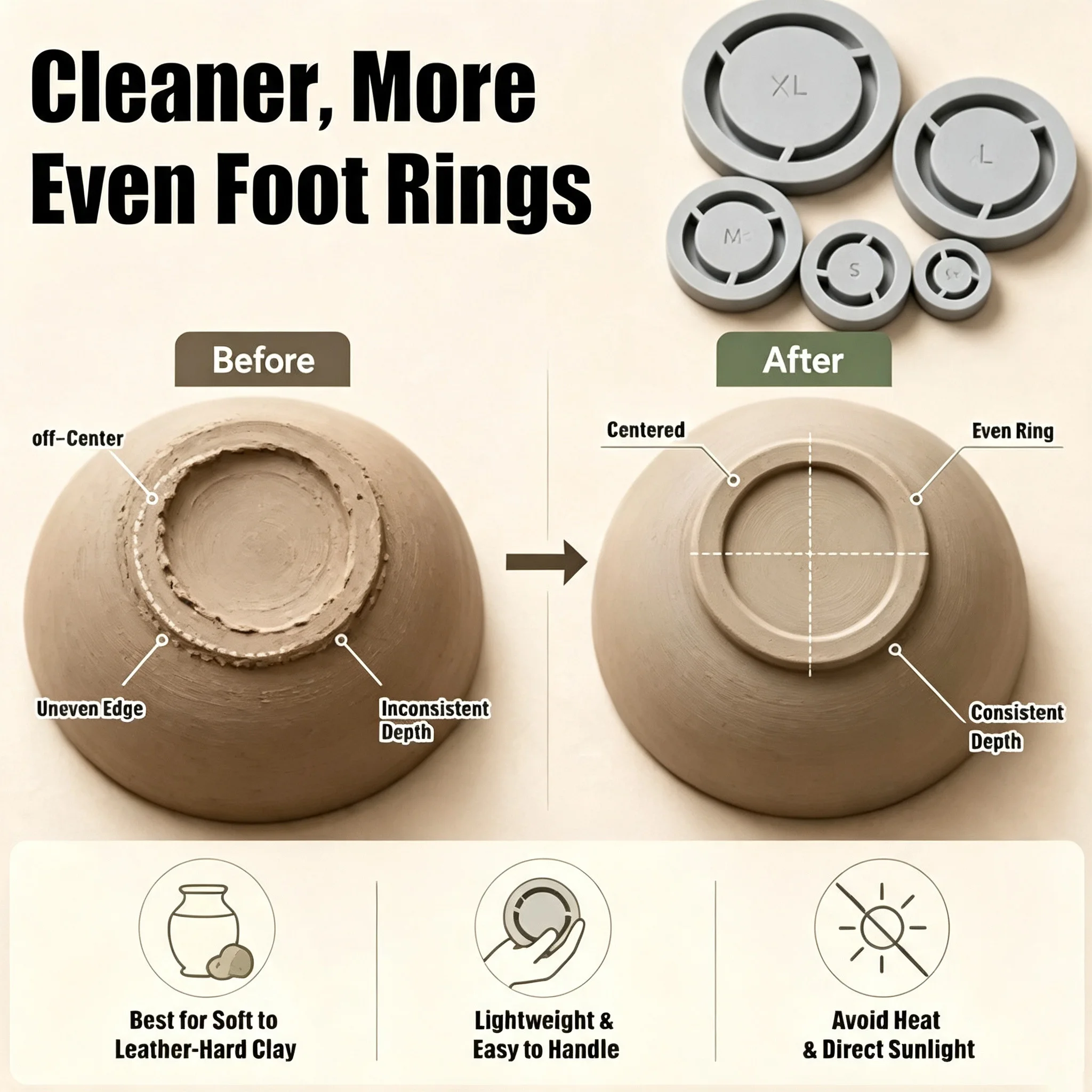 5 Sizes Pottery Foot Ring Template Consistent Base Ring Mold Lightweight Ceramic Clay Trimming Tool DIY Ceramic Making Supplies
