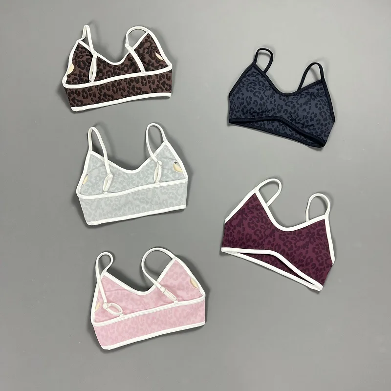 Soutien-gorge de yoga imprimé léopard pour femme, sans couture, sensation seconde peau, sans armatures, rembourré, séchage rapide, respirant, haut de sport pour fitness et entraînement
