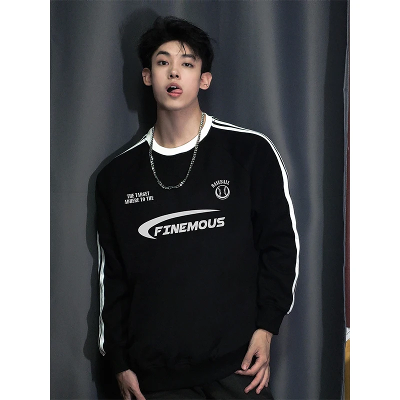 

Мужская свободная толстовка с круглым вырезом, очень большого размера, осенне-зимняя, плотная, в американском уличном стиле, с принтом