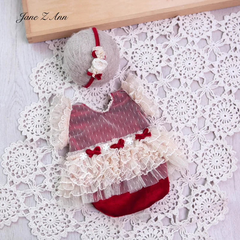 Newborn photography dress velvet cake dress full moon 100 Days DarlingBanquet studio photography costume