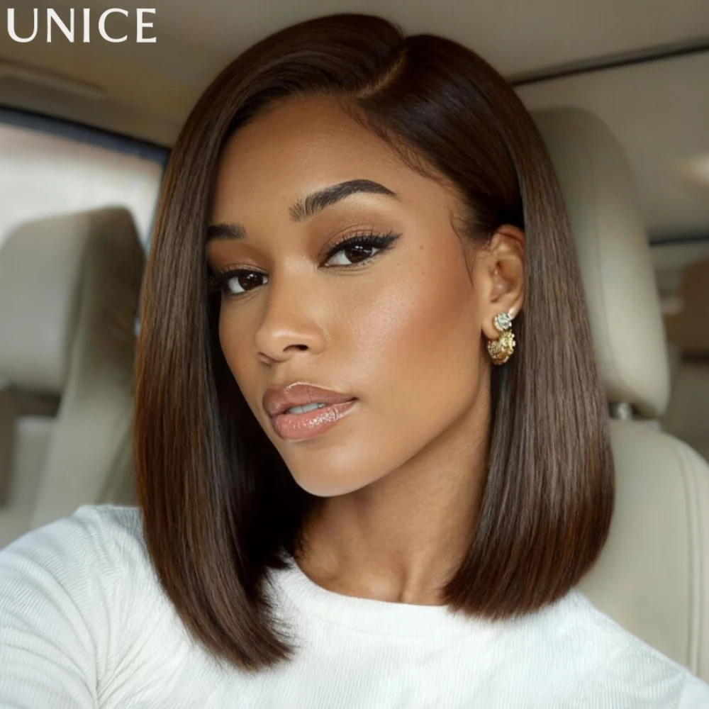

UNice Bye-Bye Slip™ 7x5 Lace Dark Chocolate Brown Side Part Yaki Straight Bob Wig With Invisi Drawstring Glueless Human Hair Wig