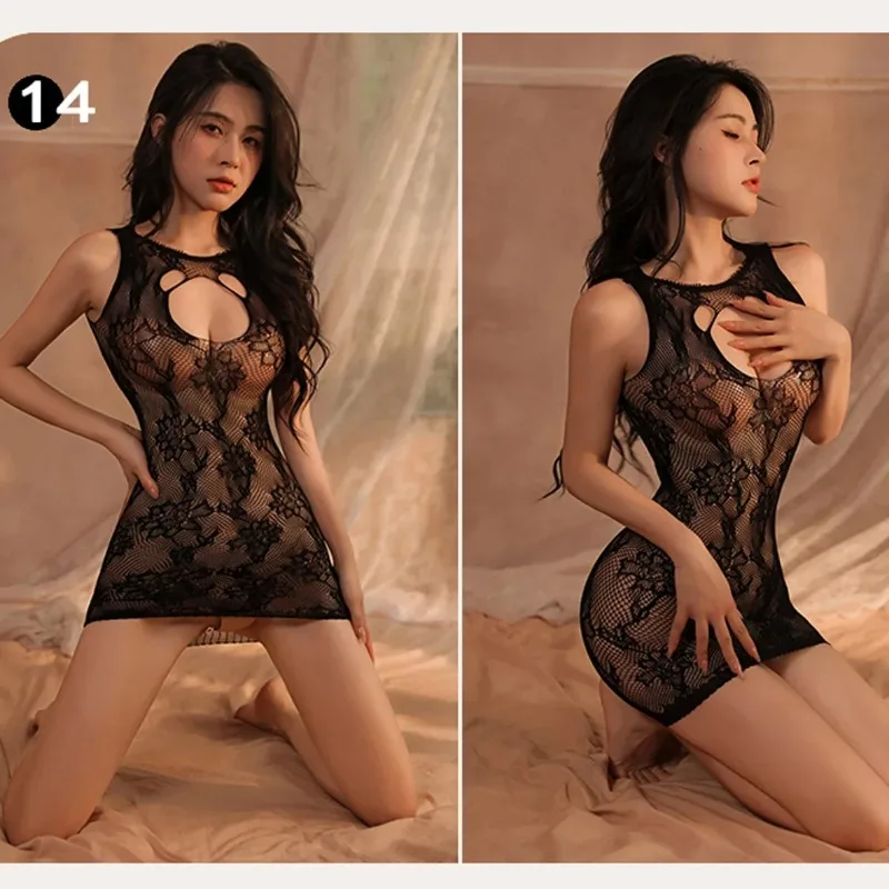 Costumi di biancheria Sexy tuta a rete Bodystockings donna maglia a rete vestiti del sesso prospettiva cavallo aperto calze per tutto il corpo