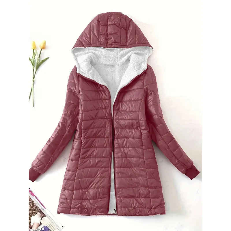 

New Women's Jacket Hooded Fit Plus Fleece Cotton Coat Warm Lamb Fleece Parkas