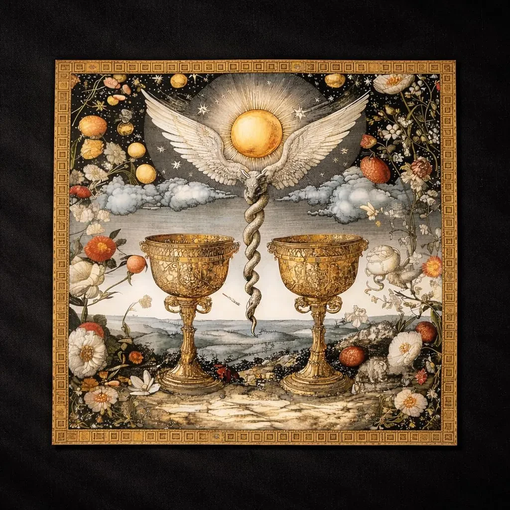 50/75/110/137cm Two of Cups Tarot Cloth Hermetica Antiqua Medieval Celestial Altar Mat Waterproof Polyester Tarot Mat