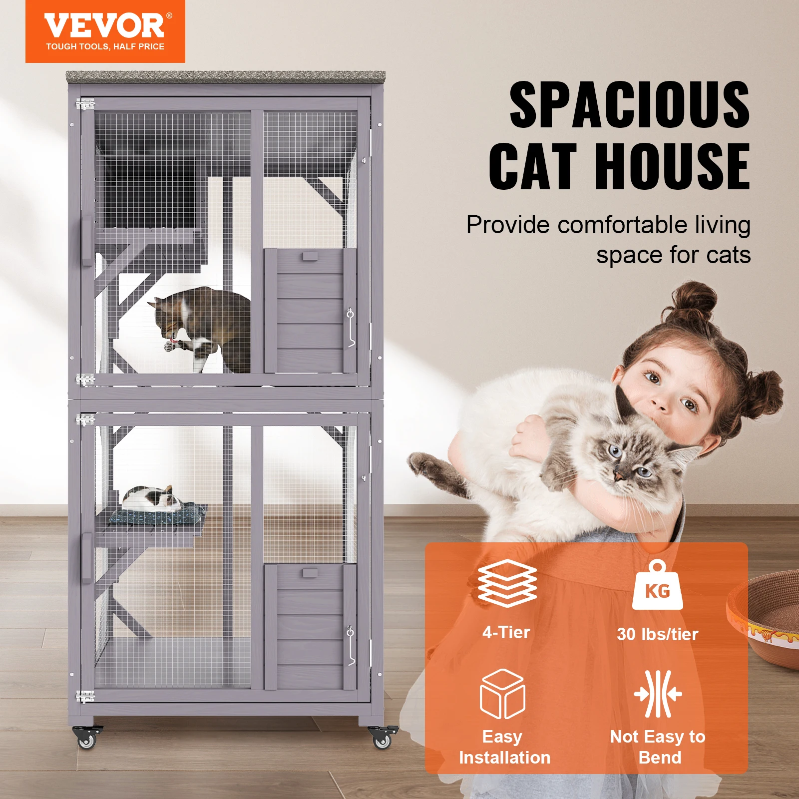 VEVOR Cat House Outdoor 3-Tier Large Catio Cat Enclosure DIY Cat Fence Cage Metal Wire Kennel Indoor Cats Rabbit House for Pets