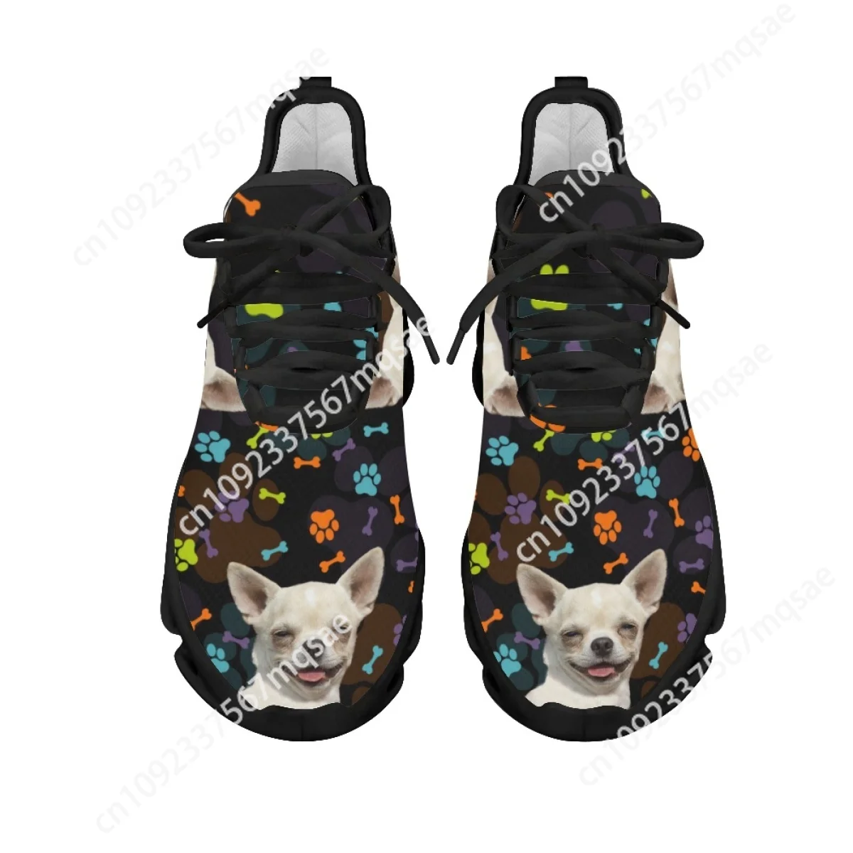 Custom Chihuahua Dog Paw Design Mesh Swing Sneakers for Women Lightweight Lace-up Ladies Running Shoes Sport Cushion Tennis