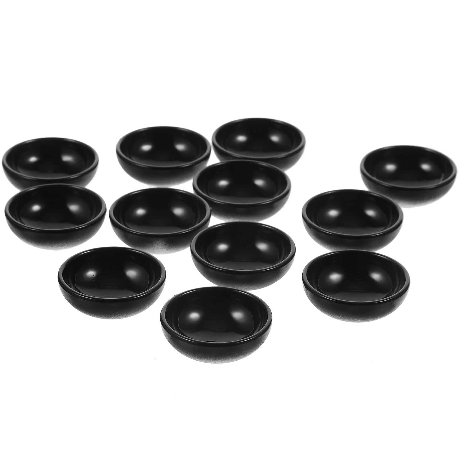 12 Pcs Saucers and Bowls 12pcs Black Plastic Miniature Realistic Tiny House Dolls Round