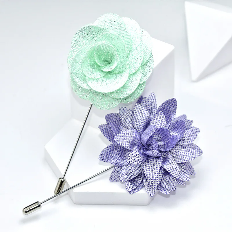 Handmade Brooches Floral Lapel Pin for Men Suit Long Neddle Fabric Flower Pins for Wedding Prom Women's Clothing Accessories