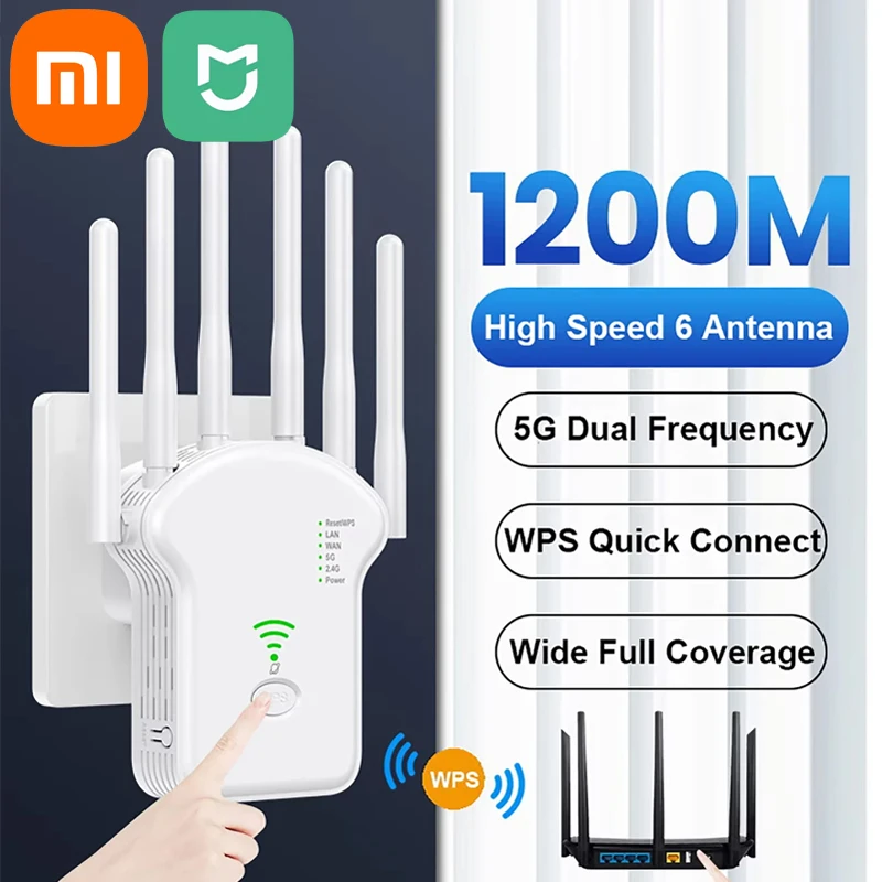 

Xiaomi Mijia Wi-Fi повторитель беспроводной маршрутизатор 1200 Мбит/с высокая 6 антенна крышка сетевого сигнала расширитель диапазона сигнала Wi-Fi усилитель