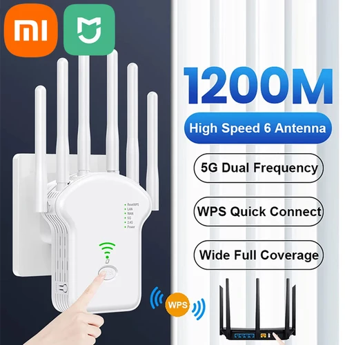 샤오미 Mijia WiFi 리피터 무선 라우터, 1200Mbps, 6 안테나 네트워크 신호 커버, 확장기 범위 신호, WiFi 부스터 