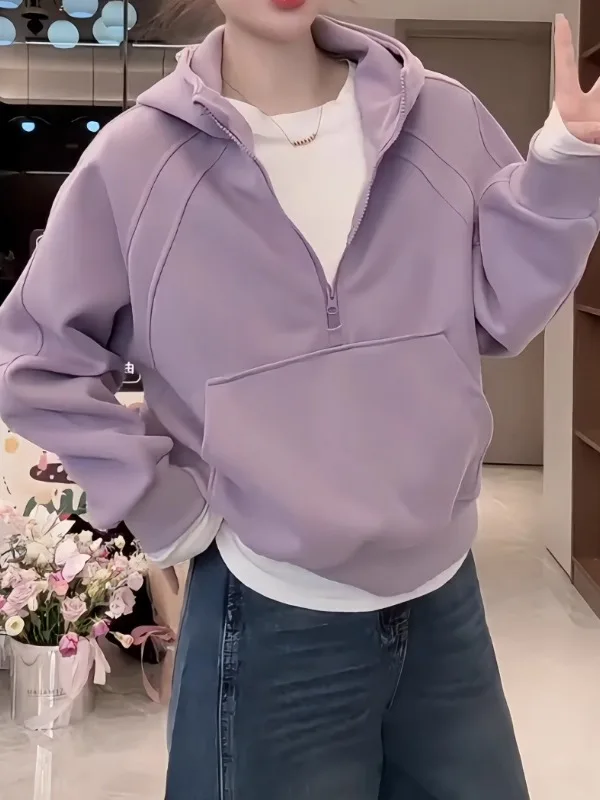 

European Faion Simple Hoodie Women's Autumn Winter New Large Size Fat MM Small Size Loose Slim Long Sve Top