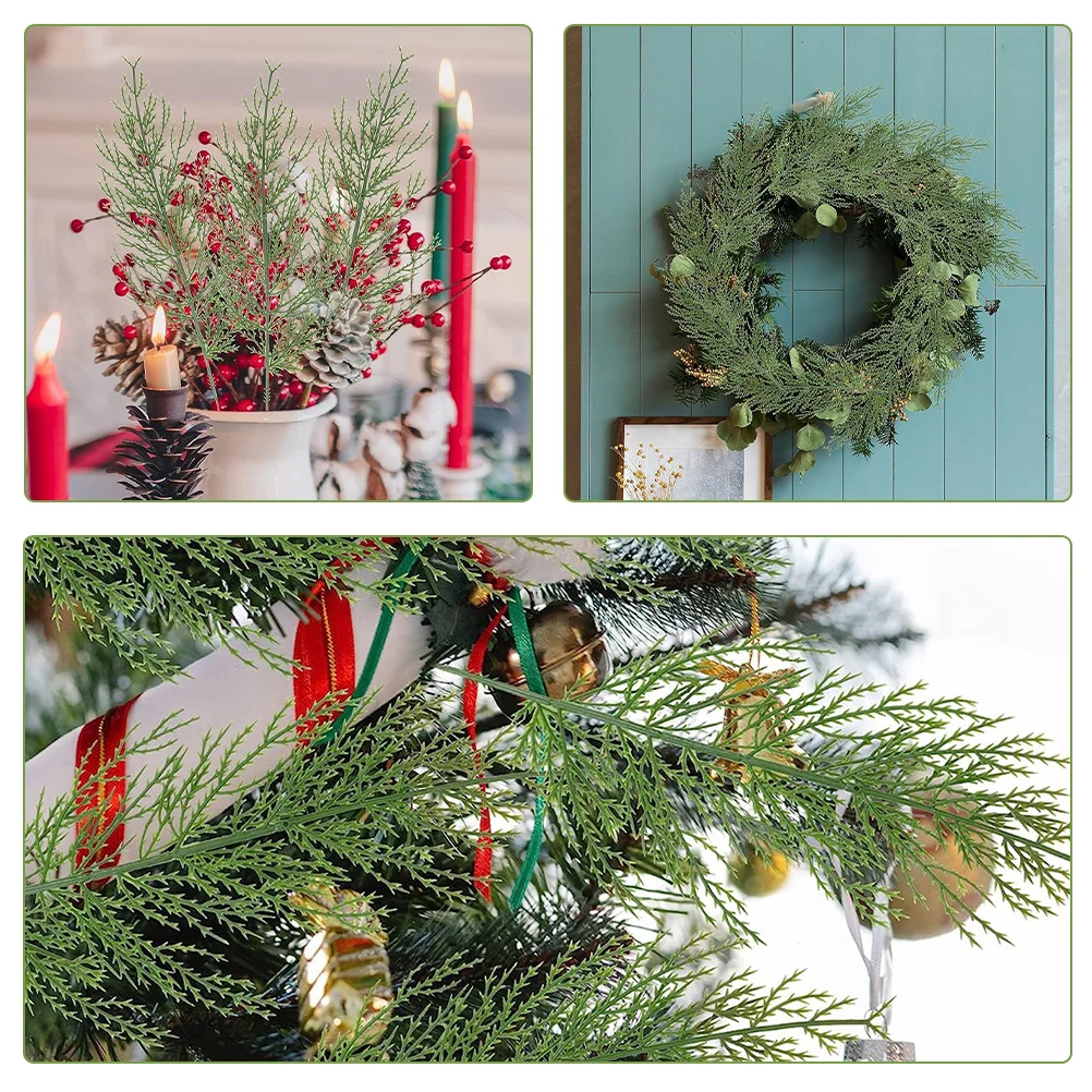 40 قطعة من أرز الأرز الاصطناعي فروع الصنوبر الصناعي لتقوم بها بنفسك إكليل عيد الميلاد مستلزمات صناعة الشتاء عطلة إكليل إبرة الصنوبر