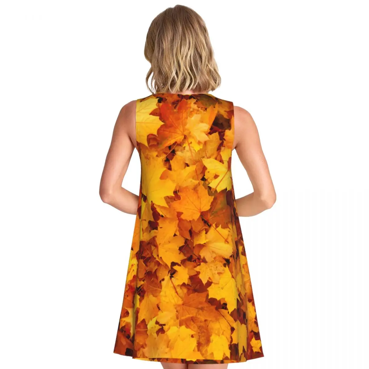 Golden Leaves Casual Dress Maple Leaf Print Elegant Dresses Womens Summer Street Wear Printed Oversize Casual Dress