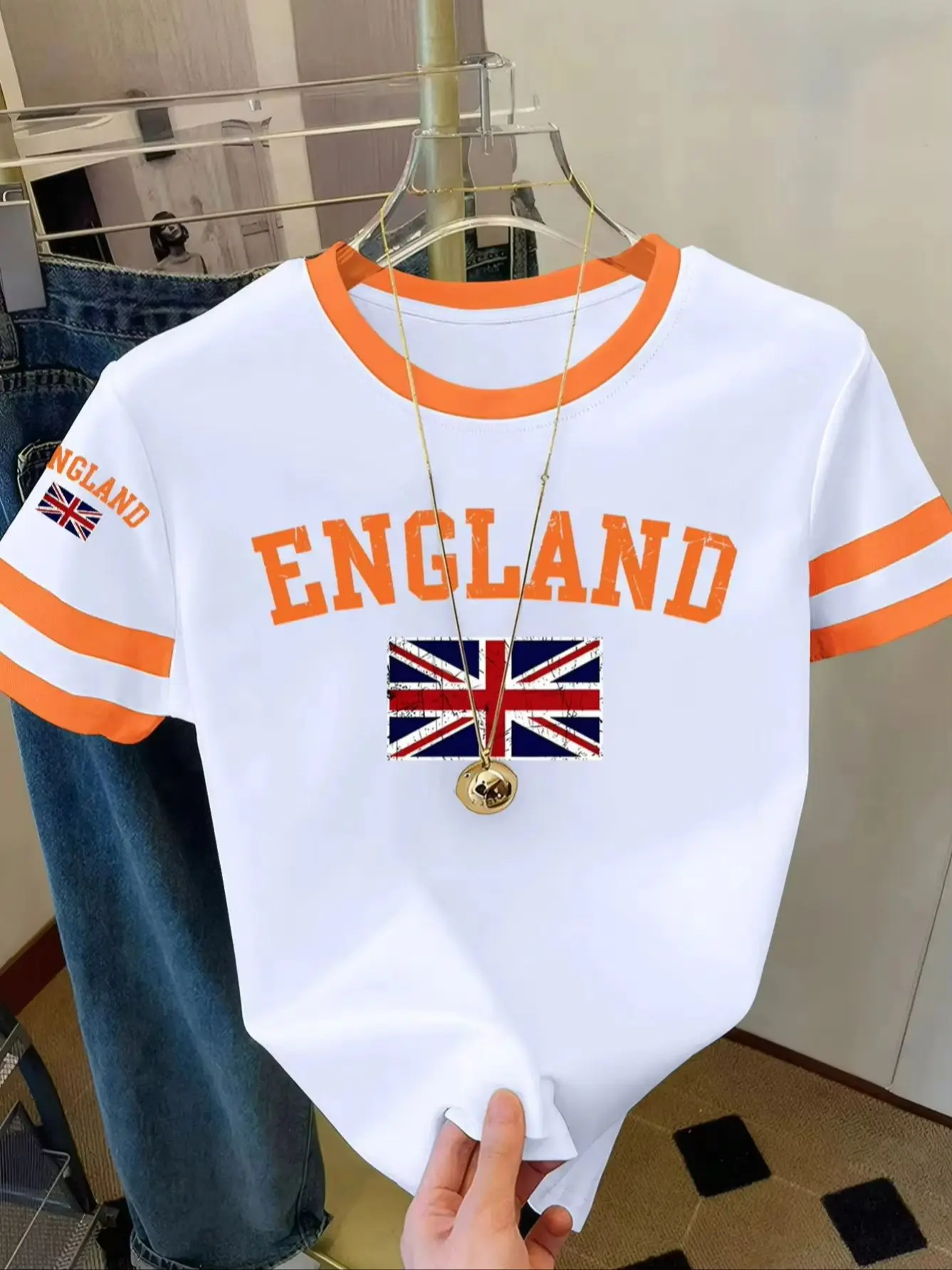 Summer Women's England Print Round Neck Short Sleeve T-Shirt Summer Graphic Te Jerseys Plus Size Sport T-Shirt Tops