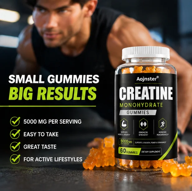 Chewable Creatine Monohydrate Gummies 5000mg Per Serving, for Strength, Power & Endurance, Fitness Workout Dietary Supplement