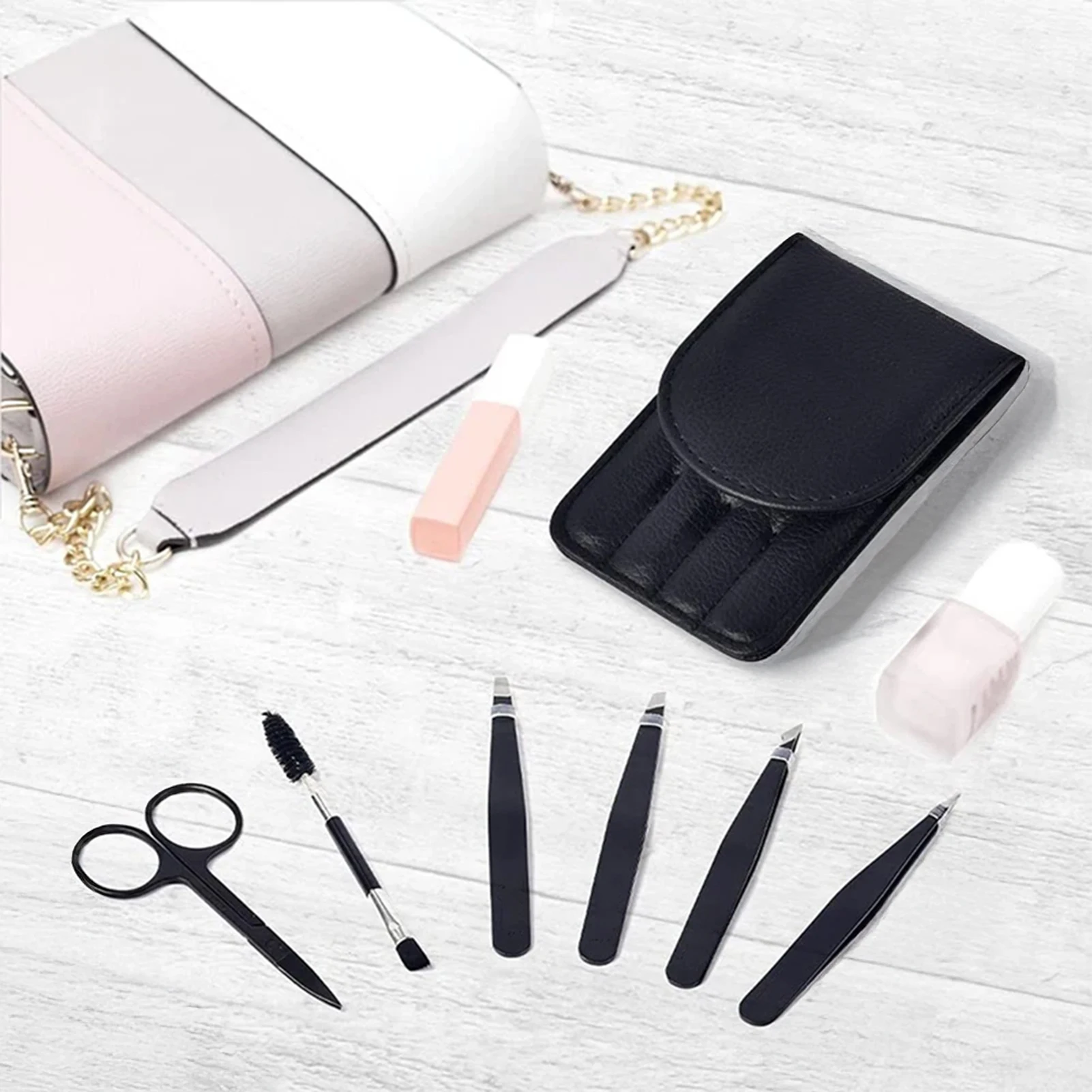 6 قطعة مجموعة أدوات الملقط الرموش الصناعية مع حافظة ماكياج المهنية الفولاذ المقاوم للصدأ الحاجب تشكيل مقص إزالة الشعر عدة
