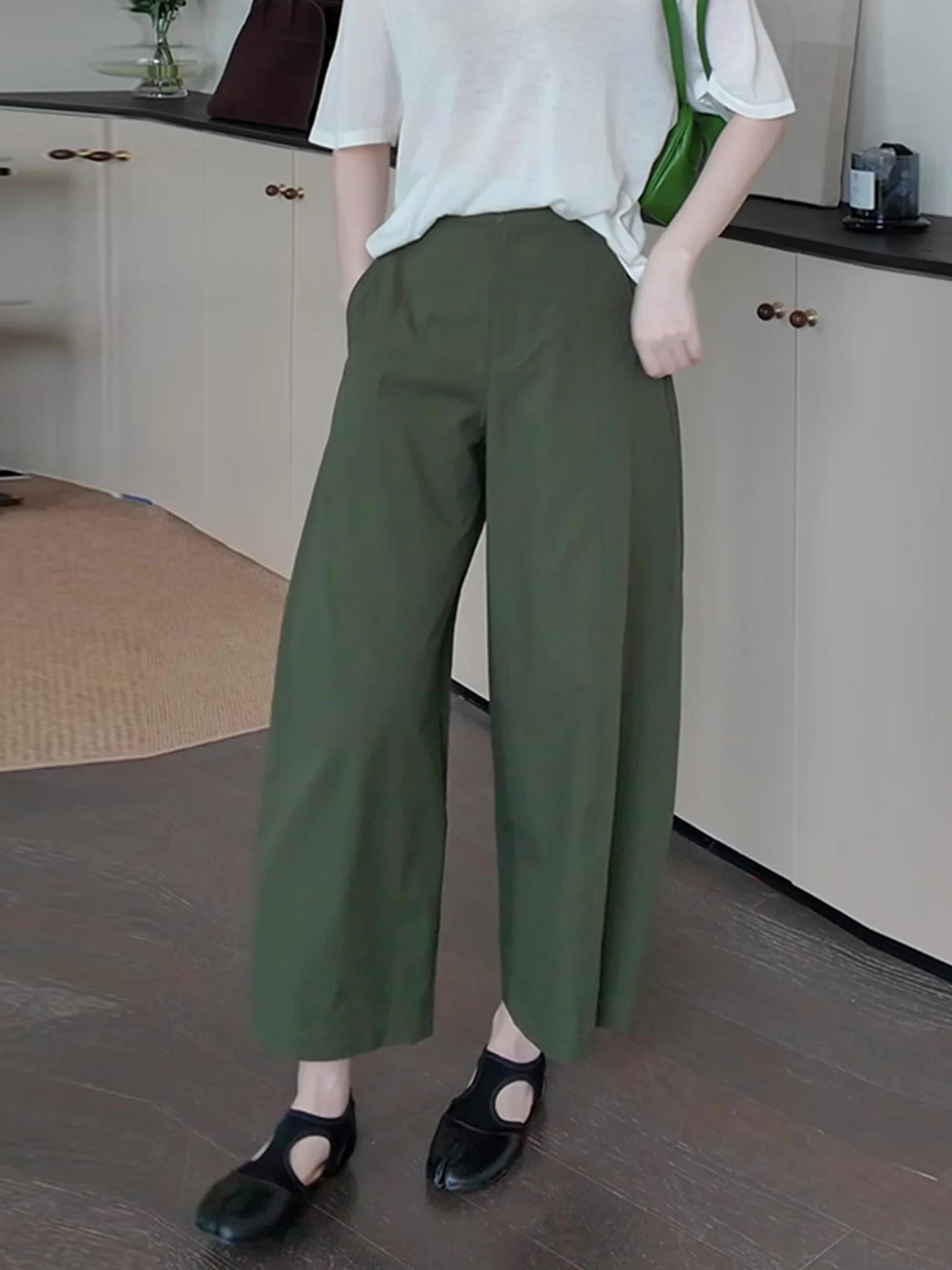 Green High Waist Wide Leg Pants Women's Summer Loose Slimming Thin Straight Casual Trousers Korean Style Commute Fashion