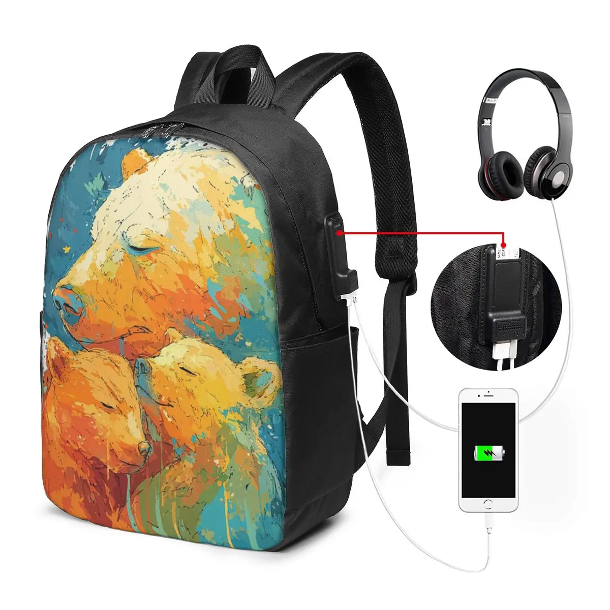 Mama Bear And Her Cub Painting Art Backpack Travel Notebook Bag Computer College Student School Bag Laptop Shoulder Bags