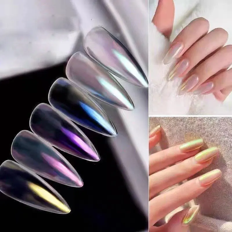 6 Dosen Meerjungfrauen-Spiegel-Effekt Chrom-Nagelpuder Macaron Aurora Nagelglitzer Pigment Schimmer UV-Gel-Lack Maniküre-Dekoration – Detail 5