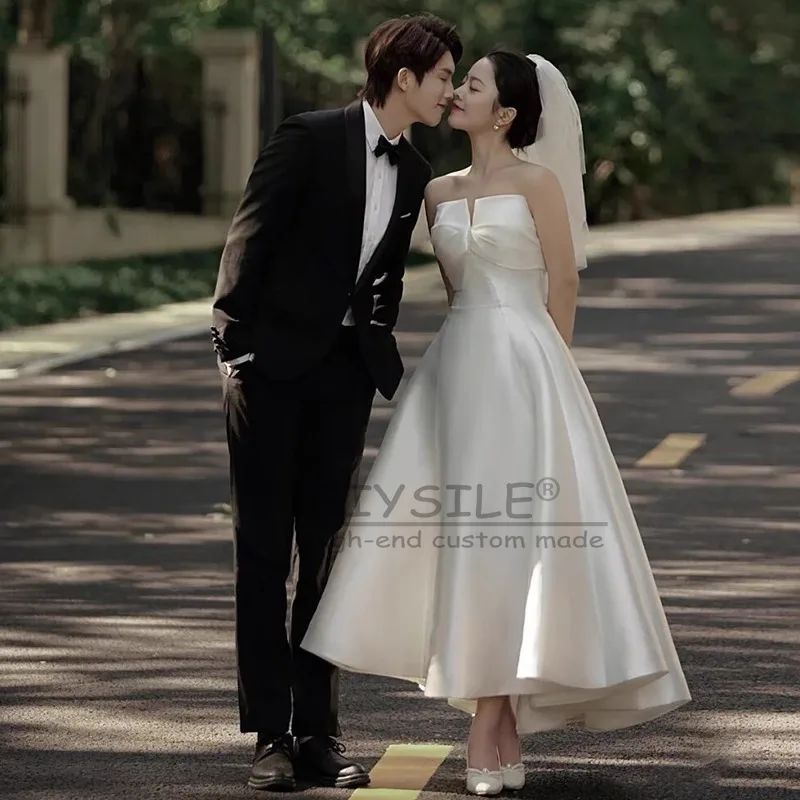 

GIYSILE Customized White Wedding Dress Tube Top Small V-neck Evening Dress 2025 New Party Dress Simple Strap Sleeveless Back