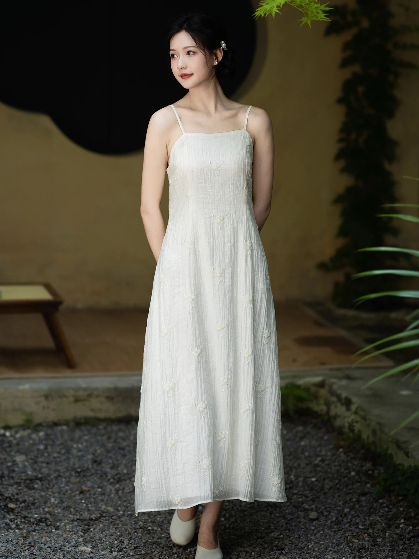 

Летнее универсальное платье Mianxue с вышивкой в китайском стиле, длинное, приталенное, из шифона, с внутренней юбкой в стиле дзен