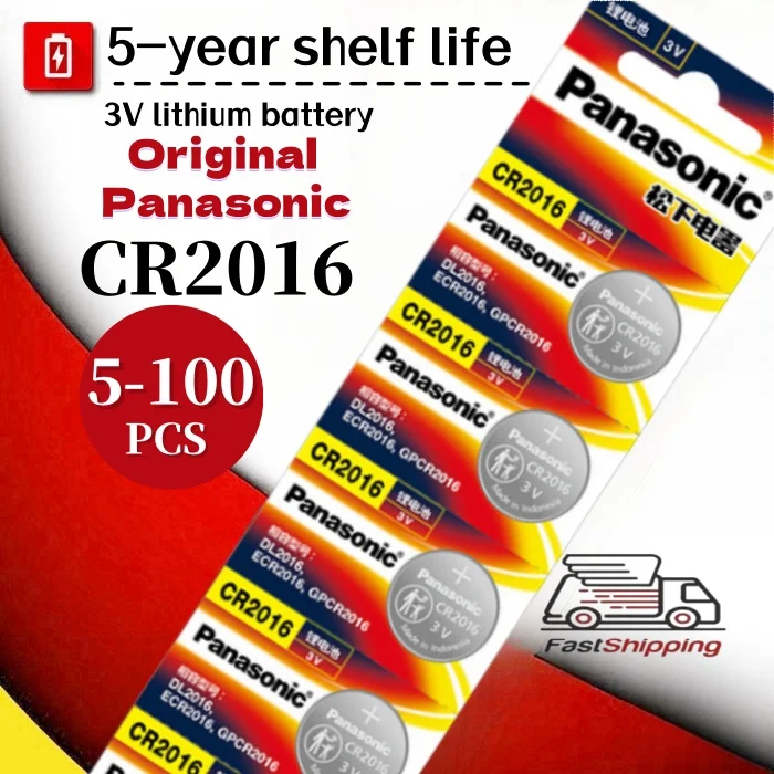 Panasonic 5-100PCS CR2016 3v Lithium Battery CR2016 DL2016 BR2016 Car Remote Control Watch Motherboard Scale Button Coin Cells