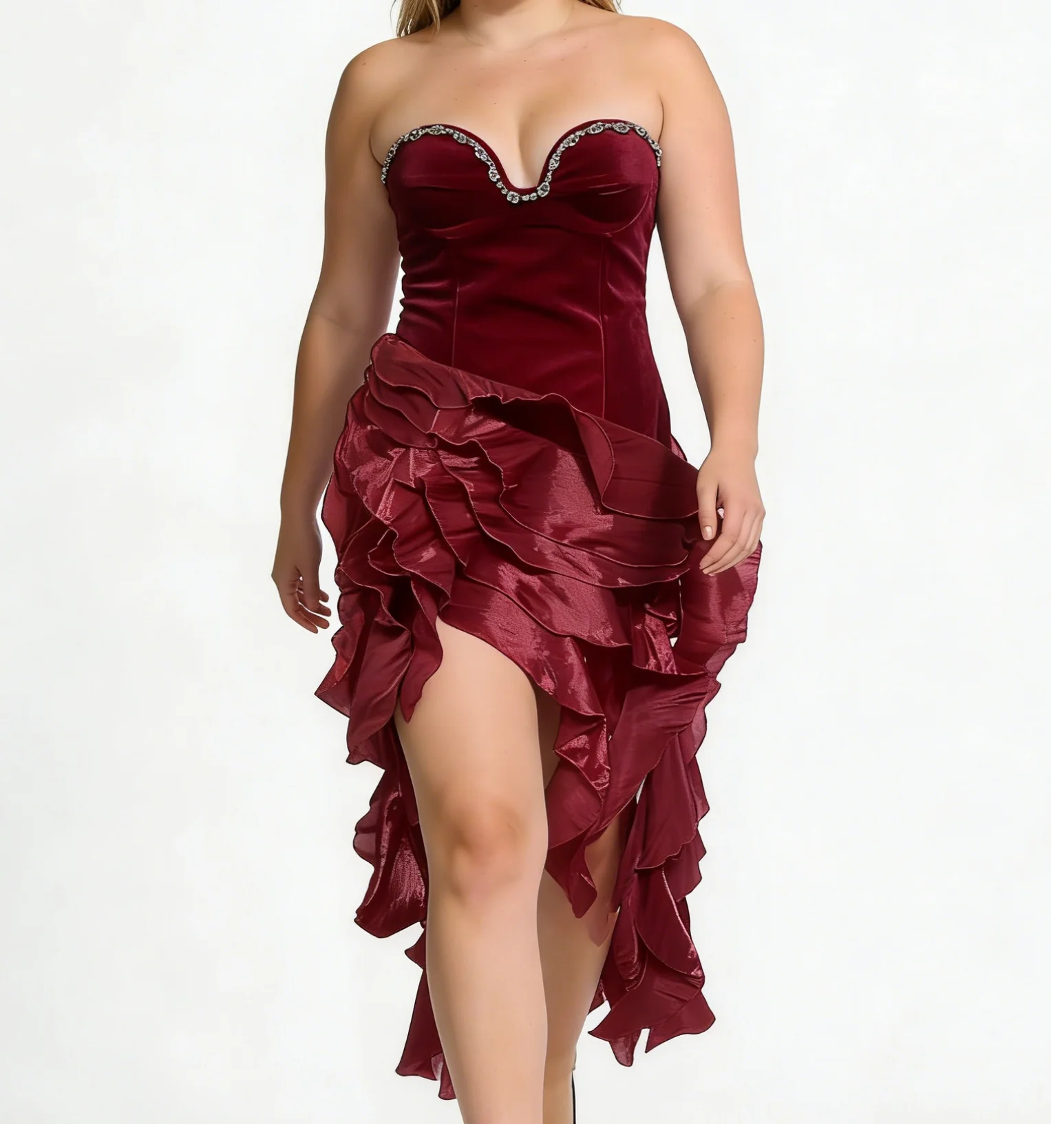 Sexy halter neck party dress with irregular tassels, high-quality banquet dress-GZXX483