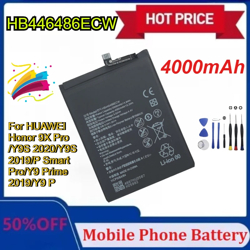 

Новый HB446486ECW 4000 мАч для HUAWEI Honor 9X Pro/Y9S 2020/Y9S 2019/P Smart Pro/Y9 Prime 2019/Y9 P аккумулятор для мобильного телефона + инструменты
