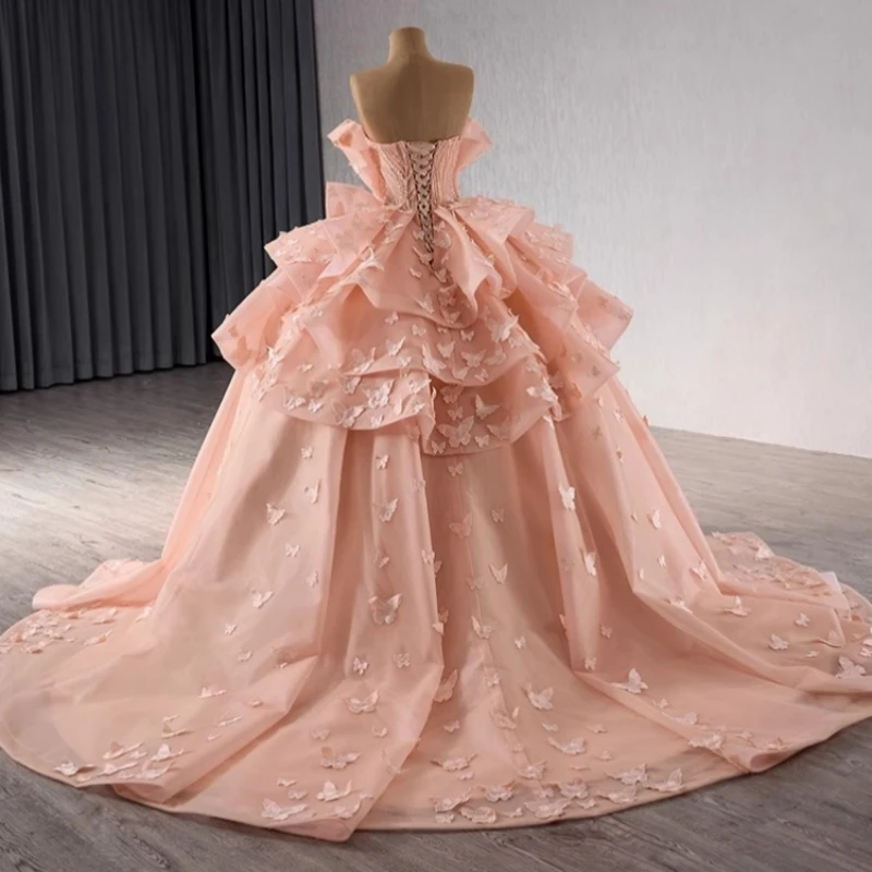 New Mexican Luxury Women Birthday Party Dress Strapless Pleated Butterfly Ball Gown Sweet 14 15 16 Girl Quinceanera Dress 2025