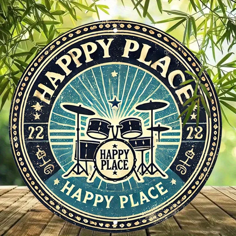 ديكور الغرفة قطعة واحدة من مجموعة الطبول العتيقة علامة ألومنيوم مستديرة، ديكور جدار معدني من القصدير بطابع الموسيقى الرجعية للمنزل، المرآب، المقهى #4