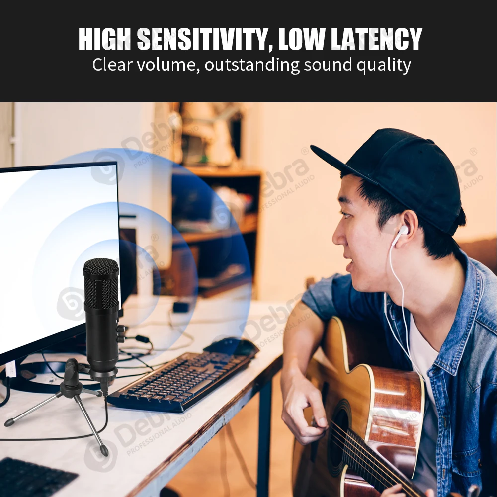 ميكروفون بث مباشر لسطح المكتب USB ، التوصيل والتشغيل ، زمن استجابة منخفض ، توافق عالي لصوت الألعاب ، الاجتماعات ، الكاريوكي