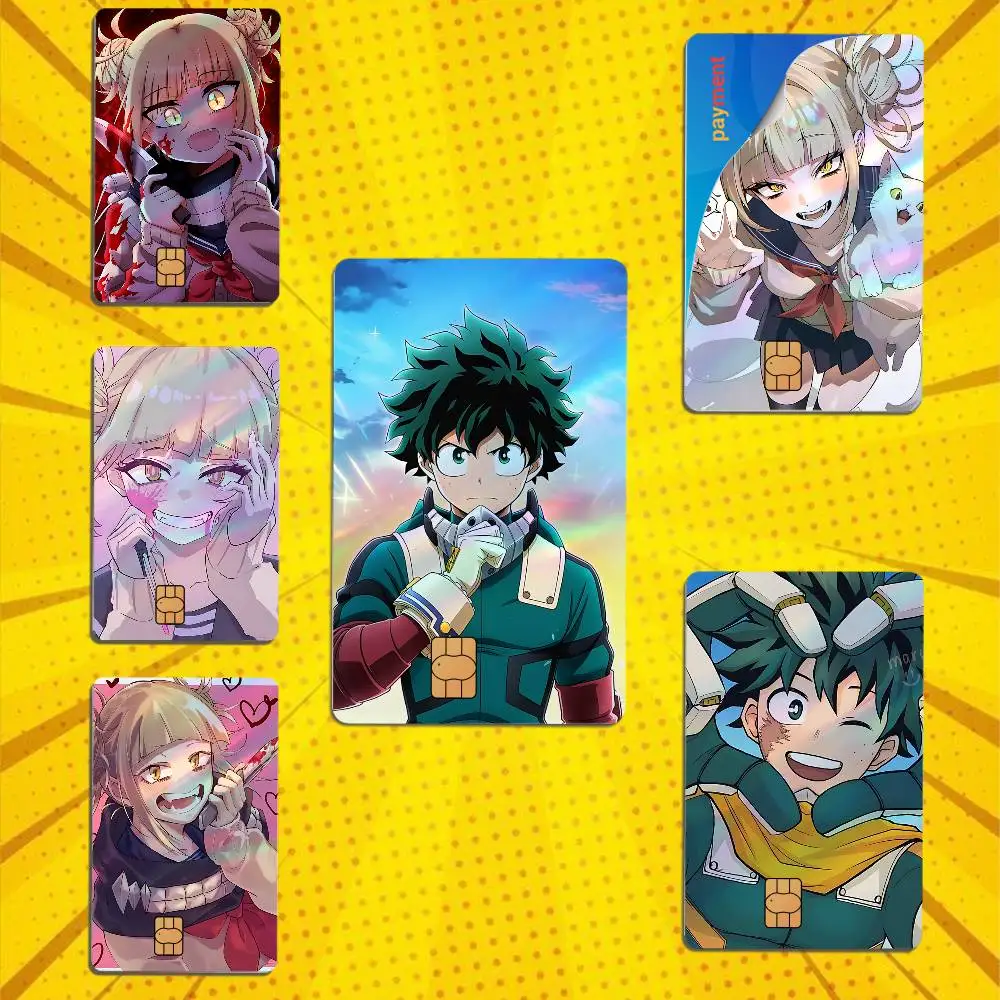 Curly hair Himiko Toga Izuku Midoriya Laser shimmer Credit Card Skin Party Stickers For Visa Bank Card Bus Metro Access Card Pvc