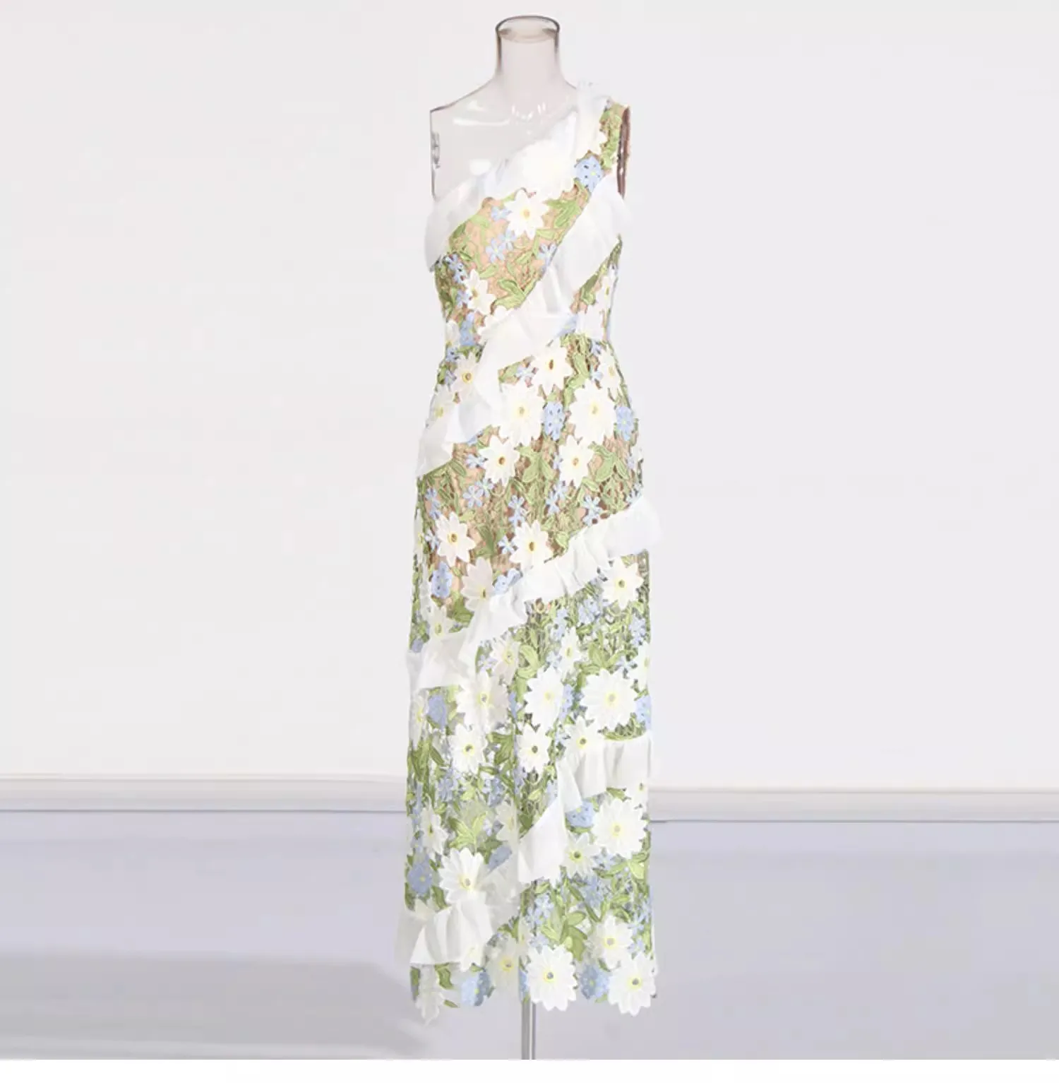 

Assymmey зеленое кружевное платье женская одежда без рукавов с вырезами женская уличная винтажная элегантная одежда женская