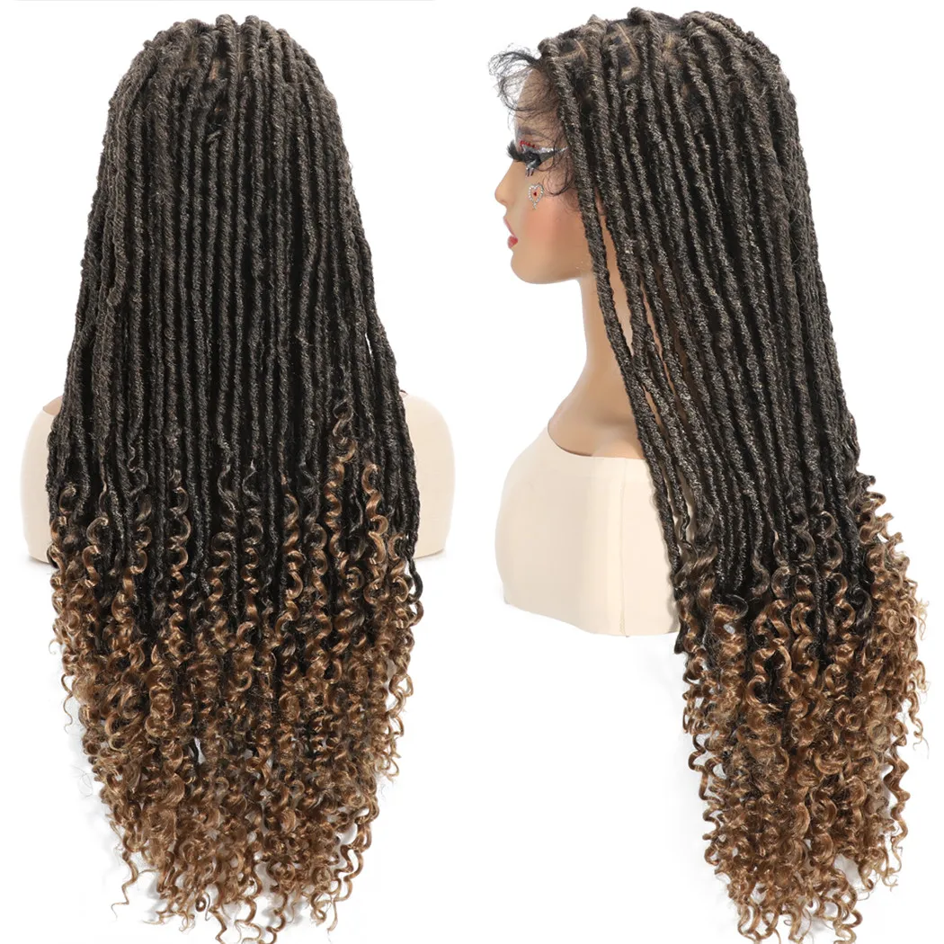 女性用フルレース合成ウィッグ ロングドレッドヘアウィッグ ベビーヘア付き カラーT4/27 ノットレスレースウィッグ 黒人女性用 デイリーユース