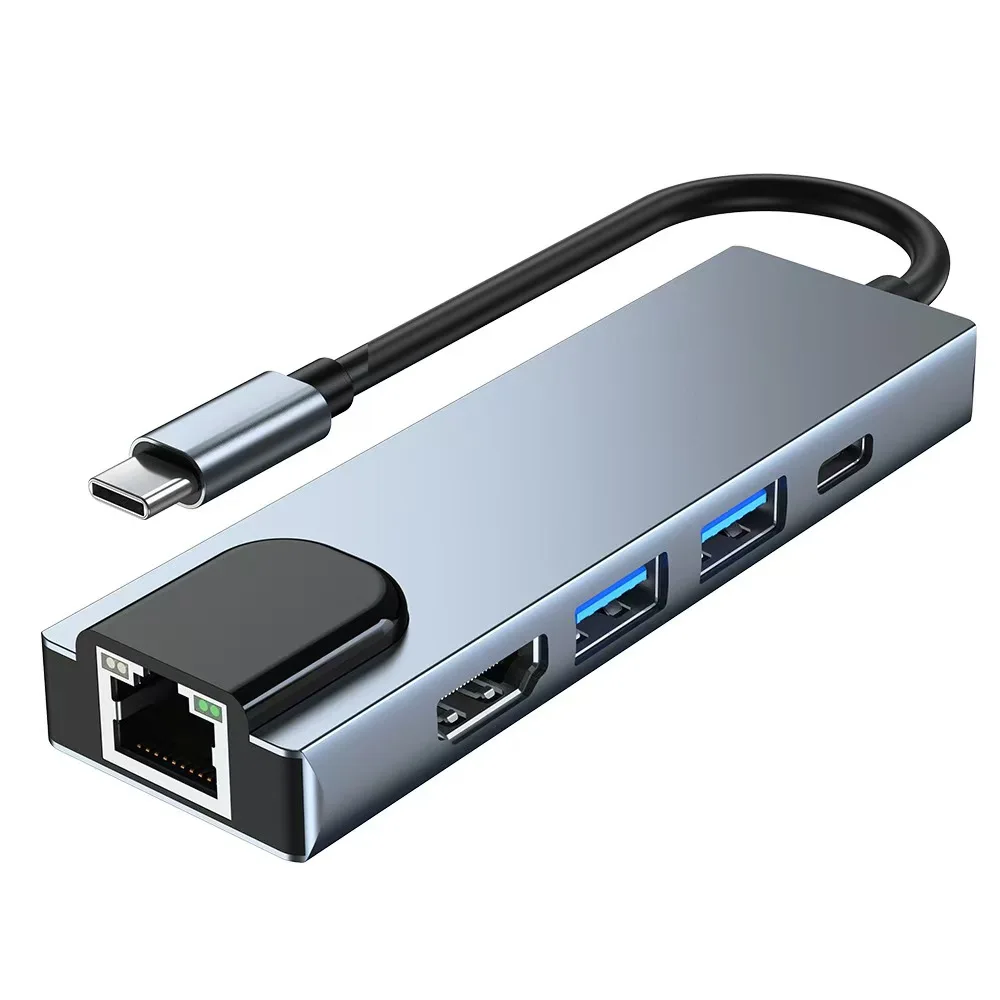 

USB C Hub 5In1 TypeC 3.0 To 4K HDMI Adapter with RJ45 Fast Charge for MacBook Notebook Laptop 100Mbps Ethernet PD 100W