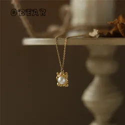 Vintage Irregular Square Cast Pearls Pendant Necklace Women Stainless Steel Plated 18k Gold Fashionable Charm Wedding Jewelry